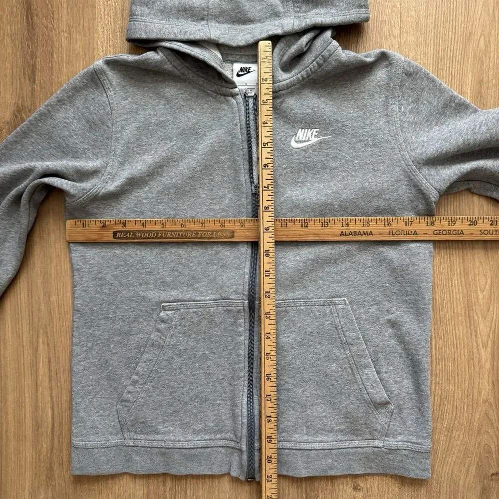 Nike Club Fleece Full Zip Hoodie Youth Large Gray Embroidered Logo Jacket